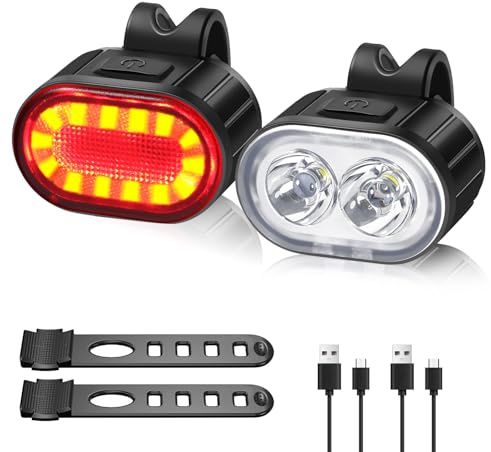 Oderra Luces Bicicleta LED Delantera y Trasera - Luces Bici USB Recargable, 4/6 Modos (Fijo/Estroboscópico), Impermeable IPX4, Autonomía 10h/12h - para MTB, Bicicleta, Skateboard