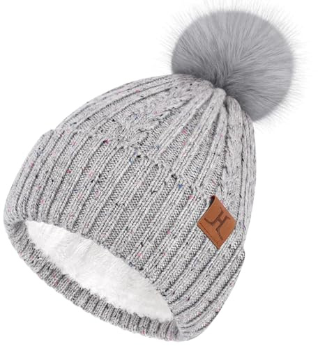 Bequemer Laden Mujeres Invierno Gorro Termico de Punto con Pompon Gorros de Polar para Regalo Mujer