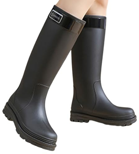 Botas de lluvia para mujer, para exteriores, informales, cómodas, de goma, con tacón bajo, para senderismo, camping, uso diario