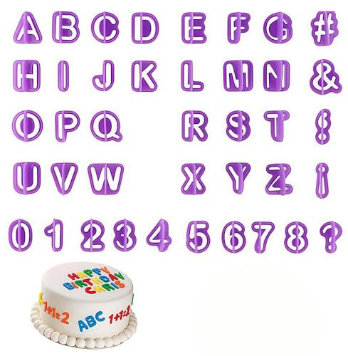 Personalize Your Cake with 40 Pcs Fondant Letter Cutters, Alphabet Cookie Cutters＆Cake Letters Stamps Set, Letter Cutters for Wedding Birthday Christmas Shower