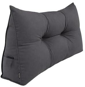 POKAR Cojín de Respaldo 100x50x20 cm | Almohada de Lectura para Cama y Sofá | Cojín en Cuña con Apoyo para Espalda | Cojín Lumbar con Bolsillos Laterales Prácticos | Certificado Öko Tex | Antracita