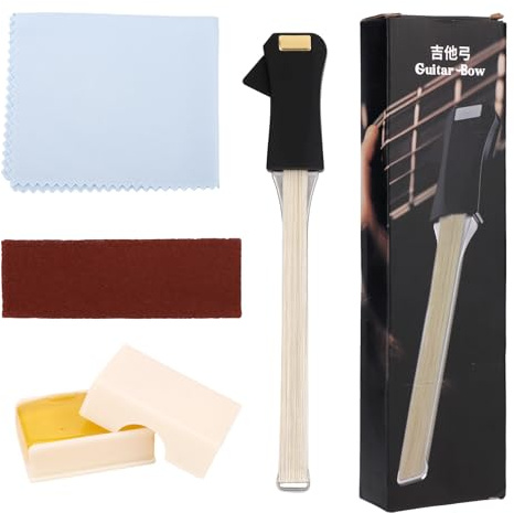 BOXOB Kit Archet Guitare 2 en 1, Double Face Performance Archet Acoustique Guitare avec Colophane Papier de Verre Chiffon & Sac Rangement Outils Créatifs pour Instrument à Cordes en Acier Acoustique