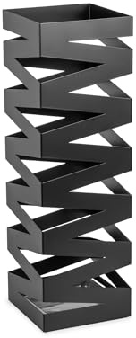 TAISSU - Portaombrelli Mod. NIVO - Colore Nero Opaco - Con Ganci per Ombrelli Pieghevoli e Vassoio Raccolta Gocce - 15,5 x 15,5 x 49 cm - Acciaio - Portaombrelli per Ingresso