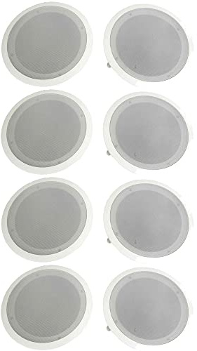 Pyle PDIC Series 8 Inch 250 Watts 4.8 Ohms Round Flush Mount Wall and Ceiling Home Speakers with Directable 0.5 Inch Polymer Dome Tweeter, Pack of 8