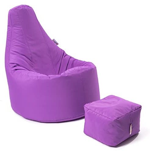 MaxiBean Large Beanbag Chair Indoor And Outdoor Garden Patio Lounger Living Room Gamer seat with matching Foot Stool, Water Resistant Material
