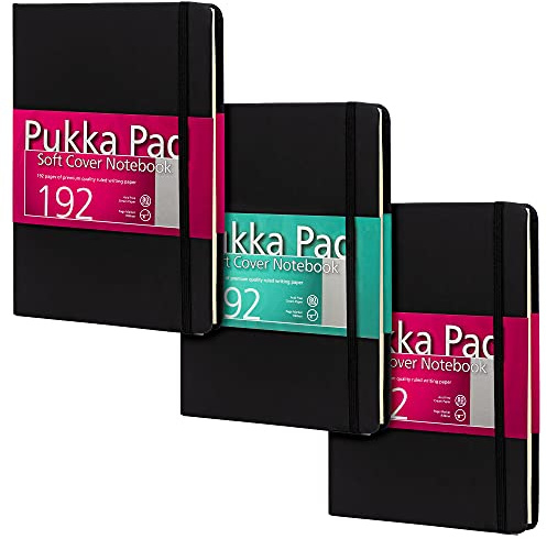 Pukka Pad, Soft Cover A5 Notebook – Casebound Journal with Page Marker Ribbon, Inside Pocket, and Elasticated Closure – 192 Pages of 80GSM Paper with 8mm Lines – 21.6 x 15.4cm
