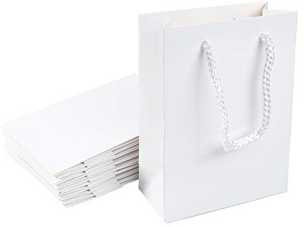 NBEADS 10 Pcs Blanc Fête de Transport Sacs En Papier avec Poignées Shopping Cadeau Sacs, Papier, Blanc, 12 × 5.7 × 16cm