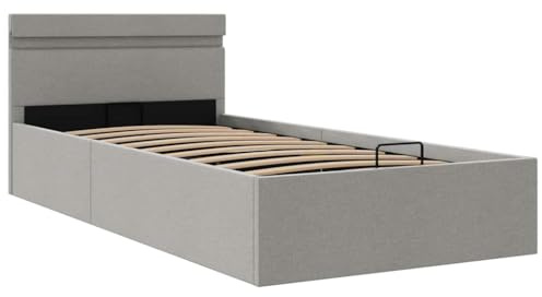 vidaXL Stauraumbett Hydraulisch mit LED Polsterbett Einzelbett Bett Schlafzimmerbett Stoffbett Bettrahmen Bettgestell Stauraum Hellgrau 100x200cm