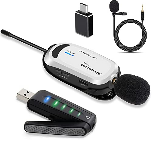 Alvoxcon Wireless Lapel Microphone for Computer, USB lavalier Mic System for Android, PC, Laptop, Speaker, Podcasting, Vlog, YouTube, Conference, Vocal Recording, Gaming (with Monitor Jack)