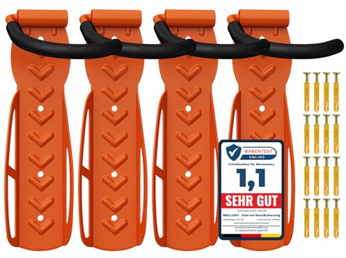 4 x WELLGRO Wand Fahrradhalter - Stahl Fahrrad Wandhalterung - Fahrrad Haken - Fahrradständer - Ständer - Farbe wählbar, Farbe:Orange