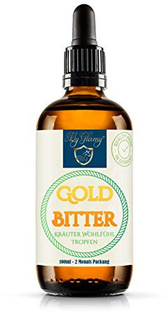 GOLD BITTER Bitterstoffe Wohlfühl Verdauung Tropfen 100ml mit praktischem Pipettenverschluss Bittertropfen aus Kräutern, Früchten, Wurzeln, Rinden, mit Liebe von Hildegard von Bingen intensiv Digestif
