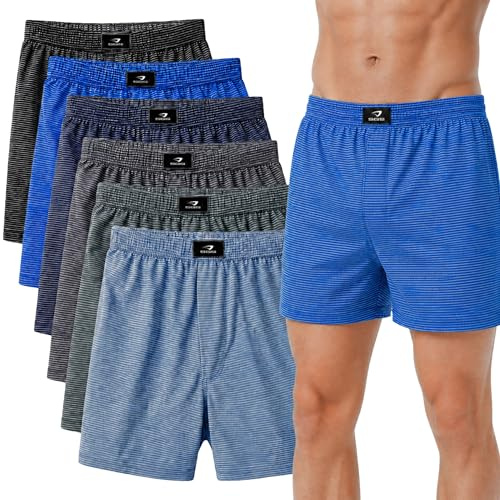 SGS mjuka lösa boxershorts för män, 10-pack eller 6 st av 100 % bomull, kalsonger, bekväma, ventilerande herrkalsonger, 6 stycken utan gylf, L
