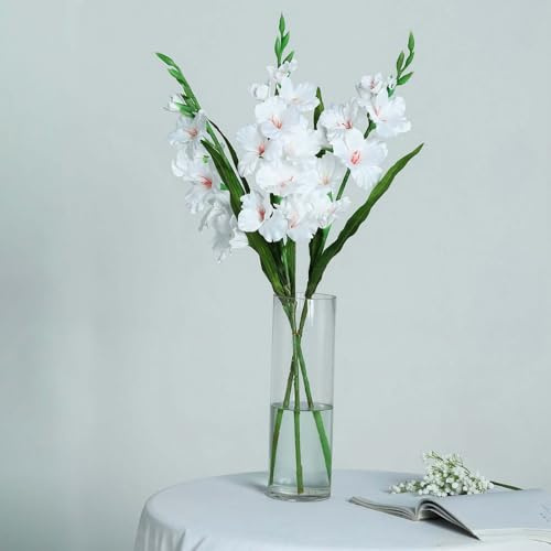 Efavormart 3 Bushes - 36 White Gladiolus Flower Spray, Long Stem Artificial Flowers - Perfect for Wedding Ceremonies, Event, Banquet, and Decorations - Ideal for Bridal Bouquet, Metal Floor