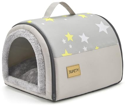 Jiupety Cozy Small Pet Dog House, 2 in 1 Puppy House, S Size for Cat and Puppy, Warm Cave Sleeping Nest for Cats and Dogs, S(14×12×11), Up to 5 Lb, Grey