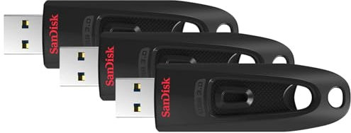 Memoria Flash USB 3.0 SanDisk Ultra de 64 GB, Velocidad de Lectura de hasta 130 MB/s, Color Negro, Paquete de 3