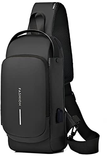 Geanbun Sling Bag for Men Anti-Theft USB Crossbody Backpack Waterproof Chest Daypack Lightweight Shoulder Bag (Black)