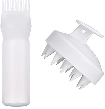 MFUOE Pettine per radice applicatore bottiglia con massaggiatore per cuoio capelluto, spazzola per shampoo, tintura per capelli e strumenti per il trattamento del cuoio capelluto (bianco)
