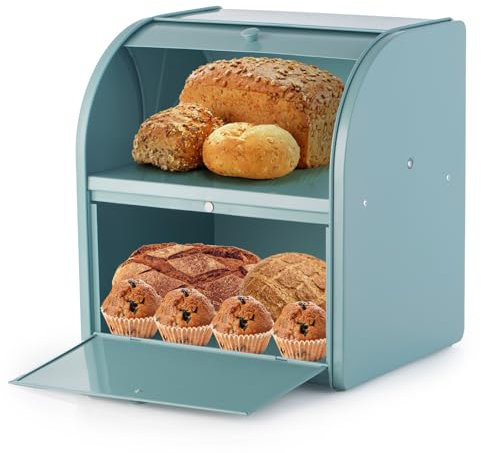 Esilihom Bread Bin, Bread Bins for Kitchen, 2-Layer | Large | Roll Top | 30 x 24.5 x 32.5cm, Green