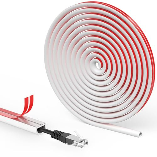 Flintronic Mini Canalina Portacavi, Canalina Passacavi Muro, Canali a Cavo Semicircolare, Copricavo Flessibile, per Pavimento della Parete, Con nastro autoadesivo-Bianco, 15x10mm-3 Metri