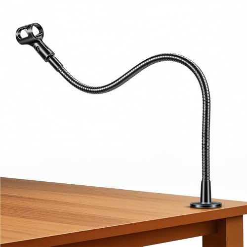 Microphone Stand - 24-INCH Heavy-Duty Flexible Gooseneck Desktop Mic Stands Holder with Flange Mount Base for Lectern Podium Podcast Meetings Lectures Streaming Gaming Studio