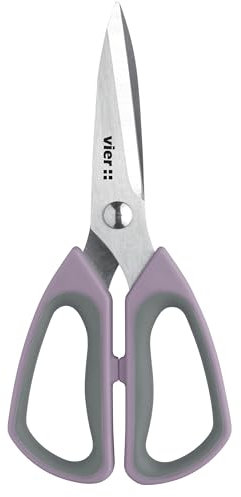 VIER - Tijera de cocina INOXIDABLE de 19cm de largo (7.48 in), color lila. Multifuncionales, para cortar carne, aves de corral, hierbas, etc además de usos domésticos.