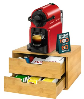 AVILIA Kaffeekapselhalter aus Bambus mit 2 Schubladen – Organizer für Kapseln und Pads, Halterung für Kaffeemaschine, elegant und praktisch, ideal für Küche und Büro