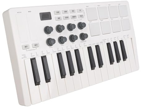 25 Tasten MIDI Keyboard Controller, Tragbarer Beat Maker -Computer mit 8 Backbeleuchtung Drum Pads, 8 Knopfs, Drahtlosen MIDI -Tastatur für die Musikproduktion