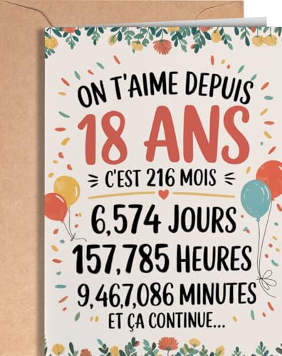 Greeting Cards for Everyone Carte Anniversaire 18 Ans - Cadeau 18 Ans Fille, Garcon Carte Joyeux Anniversaire pour Femme et Homme - Originale Ans pour Fille, Fils, Sœur, Frère ou Ami - EU 120