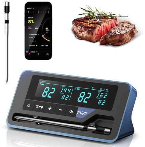 Alfolive 2025 AI Wireless Meat Thermometer, Smart Bluetooth Meat Thermometer Digital, ±0.5°F High Accuracy, Grill Temperature Probe for BBQ, Grilling, Smoker, Oven, Cooking, Air Fryer, 1 Probe