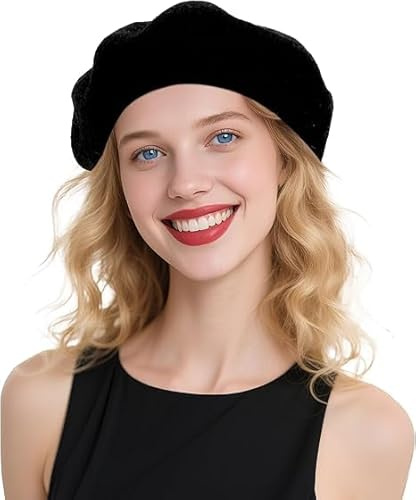 DIELIANHUA Cappello Berretto Francese Donna Basco Parigino in Lana Classico Berretti Artista Elegante Beret Hat Vintage Pittore Baschetto Moderno Tinta Unita per Inverno Autunno (Nero)
