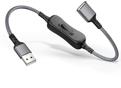 RUXELY Cable USB Tipo A Macho a Hembra con Interruptorde Encendido/Apagado 0.3M,Cable Extensión USB con Interruptor,USBA ON/OFF Switch Soporte Datos y Carga para tiras LED,Lámpara USB,Ventilador