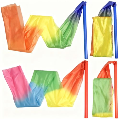 4 Stück Mehrfarbig Tanzband, Bänder für Gymnastik, 1m*20cm Tanzband mit Stab, Multi-Colored Tanzbänder, Rhythmische Sportgymnastik Buntes, Sportgymnastik Band Mädchen für Künstlerische,Tanzgymnastik