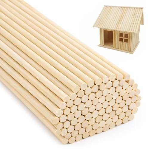 100Pcs Premium Wooden Dowel Rods 3mm x 300mm Unfinished Craft Sticks for DIY Model Making Cake Tier Support Home Decor & Handcraft Projects