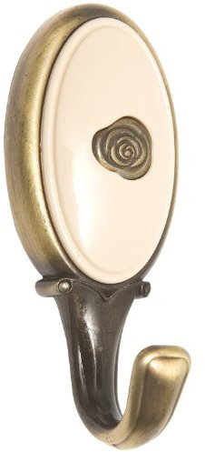 Mantelhaken Höhe 77 mm, Innenverzierung, ZN/Kunststoff altmessing brüniert/beige