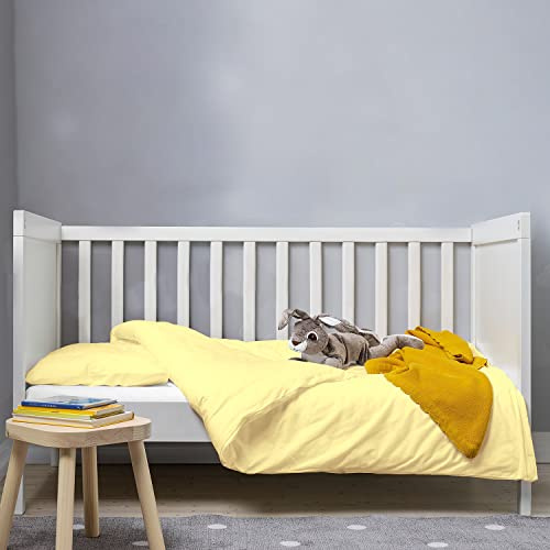 Pizuna Baby Duvet Cover For Crib 100 x 135 cm Mellow Yellow | 400 Thread Count 100% Long Staple Cotton Bedding Set Soft Sateen Weave Crib Duvet Cover with Button Closure & 1 Pillow Case