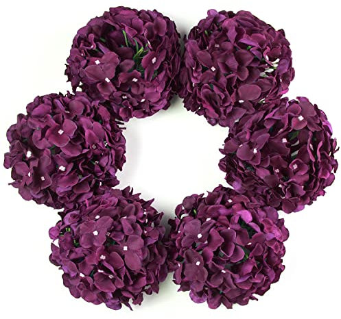 DuHouse Hortensien Kunstblumen, künstliche Blume Seide Hortensie mit Stiel, 22cm Fake Hortensien Blumen Köpfe für Hochzeit nach Hause Garten Mittelstück Dekorationen, 6 Stück(Pflaume)