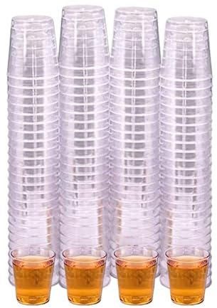 PinkWebShop Plastic Shot Glasses and Dessert Cups | 30ml Shot Glass | Strong Durable Plastic Glasses for Parties, Events, and Sample Tasting | Crystal Clear and Elegant Design (100, Transparent)