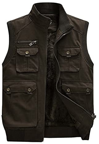 LOIJMK Jeansweste Herren Stehkragen Mit Multi Taschen Einfarbig Biker Rocker Clubweste Regular Fit Streetwear Mode Motorradweste MäNner Winter Dickes Warme Anglerweste äRmellose Multi-Pocket