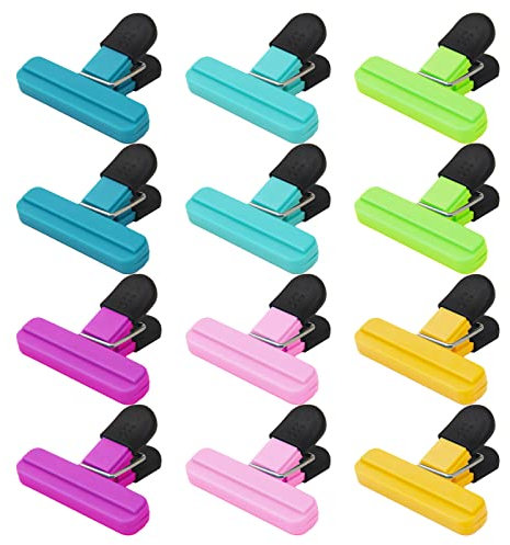 Tütenclips, 12 Stück Plastik Verschlussklammern KüChe Essen Taschen Farbe Tüten Clips Verschluss Klammern Beutelclip für Snacks Brot Chips Kaffee Lagerung, SchüTzen vor Aromaverlust, Frischhalten