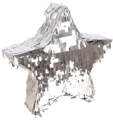 P'TIT CLOWN - 23194 - Pinata Étoile - Remplissage Facile - Accessoire Décoration Fêtes d'Anniversaire Enfant, Kermesses, Célébrations - Carton, Plastique - Argent - 36 x 36 x 9 cm