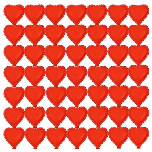 Lot de 50 ballons en forme de cœur pour la Saint-Valentin, 25,4 cm, en mylar, couleur pêche, pour mariage, anniversaire, fiançailles, décoration de fête unique (rouge)