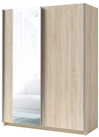 Meublorama Armadio con 2 Porte scorrevoli con Specchio - Collezione GOZU - Colore Quercia Sonoma - 150 x 198 x 62 cm