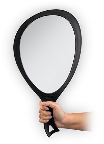 Zadro Salon Professional Extra Large Hand Mirror with Handle, 10 W x 19 L, Multi-Purpose Oval Handheld Mirror with New Distortion-Free Reflection (1, Black, Large (Pack of 1))