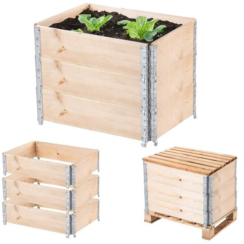 KADAX Marco de madera para palés apilable, marco de madera para jardín, bancal alto, jardinera, jardinera, bancal de verduras, bancal de hierbas (juego de 3 unidades de 80 x 60 x 22,5 cm)