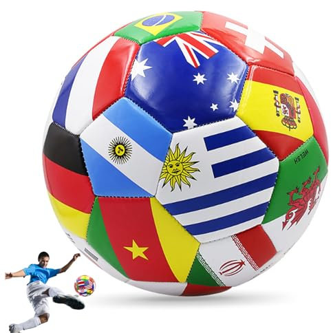 BEAHING Size 5 Soccer Ball, 8.5 Inch National Flag Soccer Ball, Outdoor Youth and Adult Football, Waterproof Sports Football Bal for League Game Training Practice
