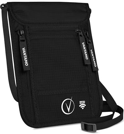 Premium Neck Wallet Travel Pouch and Passport Holder, RFID Protected, Fits Passport with cover. Passport Holder Neck For Men and Women, Onyx