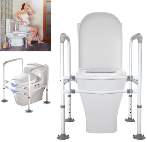 UISEBRT Aufstehhilfe Toilette Senioren Höhenverstellbar WC Aufstehhilfe mit Armlehnen Rutschfest Sitzerhöhung Toilettensitzerhöhung für Senioren WC Stützhilfe belastbar max 200kg