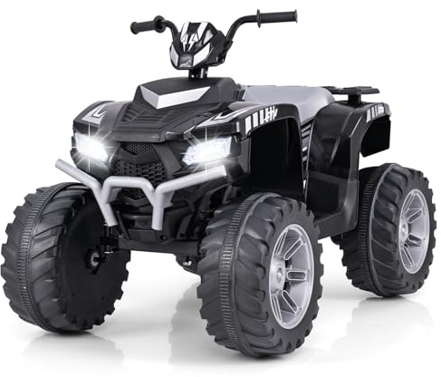 GYMAX Kids Electric Quad Bike, 24V Battery Powered Toy Car with Wireless Connection, USB, Music, Radio, Lights, Soft Start, Forward & Backward, Children Ride on ATV for 3 Years Old+ (Black)