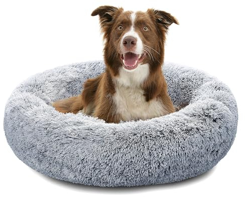 Pisi Bili Hundebett Katzenbett Waschbar flauschig orthopädische Hundebetten große und kleine Hunde Katzenschlafplatz für Katzen Donut - Grau 70 cm