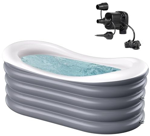 Keszing Baignoire gonflable pour adulte, grande baignoire à glace portable pour la maison, le spa, conçue avec dossier, appuie-tête, porte-gobelet (pompe à air incluse, 166 x 90 x 60 cm)